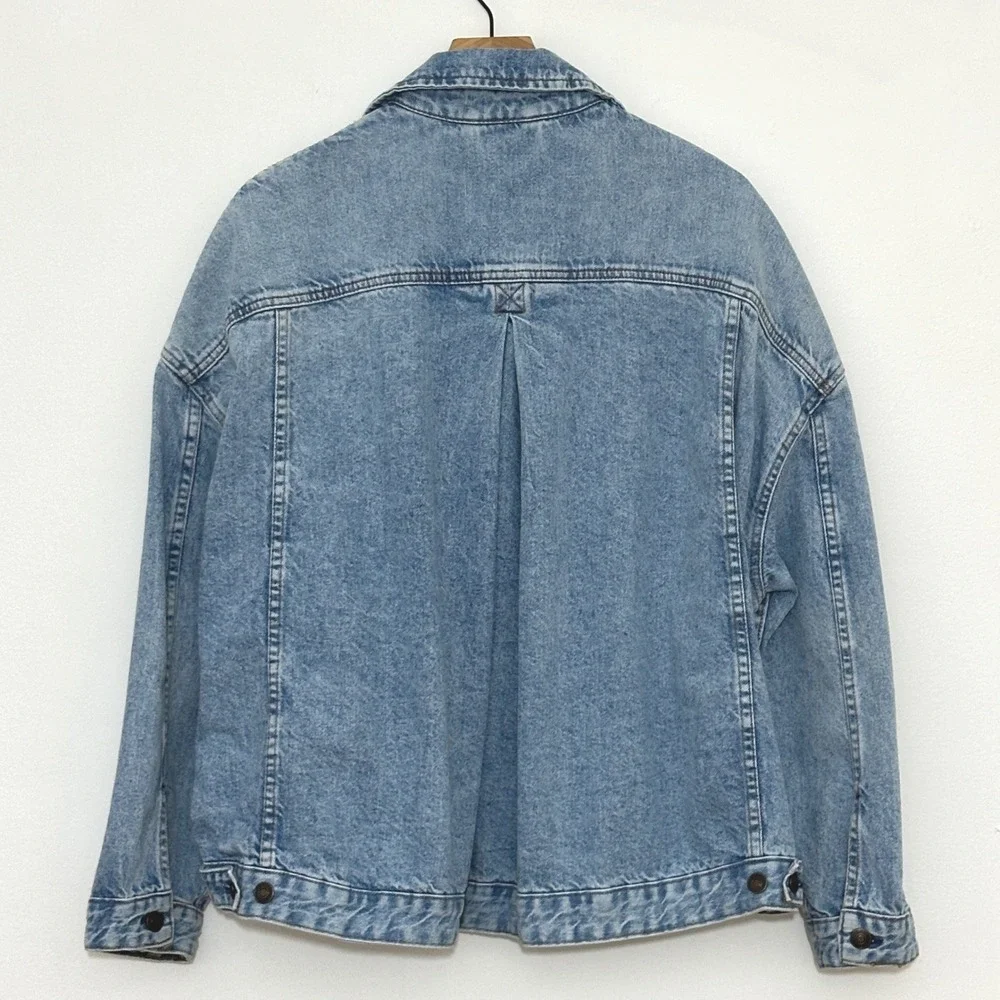 We the Free Opal Swing Denim Jacket L Blue Oversized Trucker Relaxed Slouchy